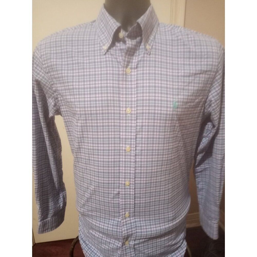 Ralph Lauren Performance Plaid Button Down L/S Shirt Pink Blue Mens Medium M